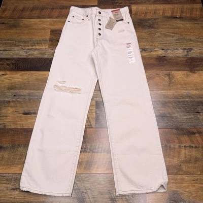 Levis Ribcage 直筒踝牛仔裤女式 26 Off 白色高腰新款 — 第 1/4 张图片