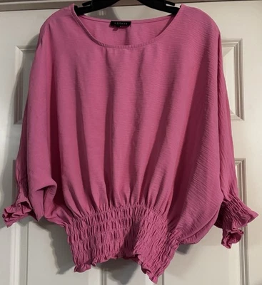 1 Pullover State Boho Rosa Satinado Cintura Ajustada Talla S 3/4 Linterna Puño Calzoncillo Foto 1 de 4