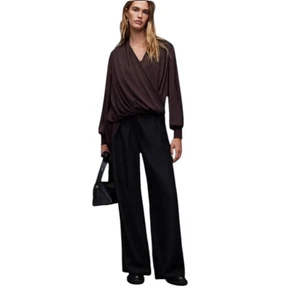 NWOT All Saints Abi Long Sleeve Draped Wrap Over Top Purple – Sz 0 - Foto 1 di 11