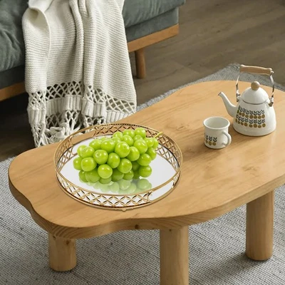 Round Decorative Tray Mirror Tray Decoration Tray Mirrored Vanity Tray Gold NEW - Image 1 of 4