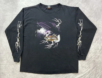 Vintage Y2K Harley Davidson Long Sleeve T Shirt Size XL Lightning Eagle 2001 - Image 1 of 4