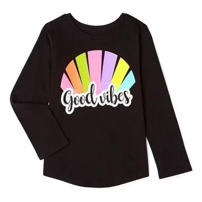 Garanimals Toddler Girls Good Vibes Long Sleeve Shirt 2T Sparkly Rainbow - Image 1 of 2