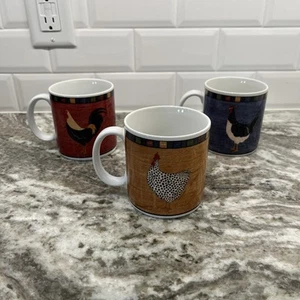 Sakura Country Quartet Warren Kimble Brandon House Rooster Mugs Cups Set of 3 - Picture 1 of 6