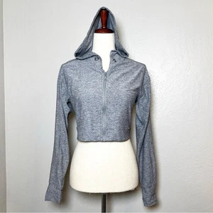 BOMBSHELL Sportswear Women Size S Heather Gray Cropped Hoodie Zip Up Jacket Gym - Picture 1 of 9