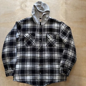 Sudadera con capucha de franela abotonada Wrangler Authentic’s para hombre talla grande negra blanca a cuadros - Imagen 1 de 12