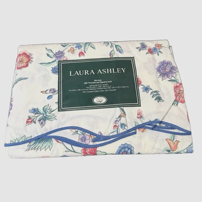 Lençol plano vintage Laura Ashley chinês seda rei 50% algodão penteado 50% poli HTF - Imagem 1 de 4
