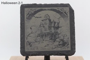 Laser engraved halloween slate coasters - home bar decor - Picture 1 of 10
