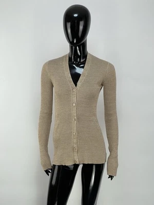 Prada Women’s Beige Cotton Ribbed V-Neck Cardigan Size IT42 Made in Italy - Image 1 of 4
