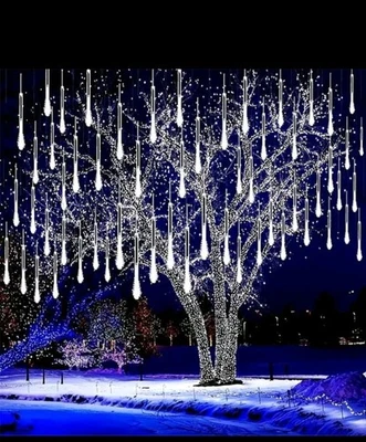 Outdoor Christmas Meteor Shower Snow Falling Lights 10 Tubes White Xmas Decor - Image 1 of 4