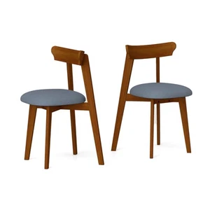 Wood Dining Chairs Set of 2 with Rubber Wood Frame Padded Seat & Curved Backrest - Picture 1 of 9
