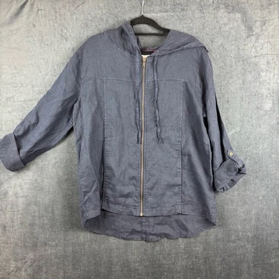 EUC Sigrid Olsen Slightly oversized Women’s Navy 100% Linen roll tab Jacket Sz S - Image 1 of 4