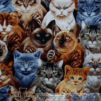 BonEful Fabric Cotton Quilt Brown Black Gray Tiger CAT Feline Face LAST US SCRAP - Image 1 of 4