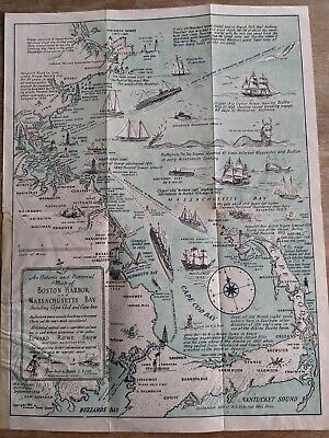 A Historical And Pictorial Map Of Boston Harbor- Edward Rowe Snow- 1941 • 49.95$