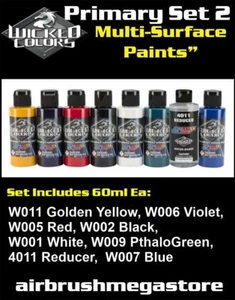Wicked Airbrush Colours 60ml Primary Set 2 Importer Direct + Free Insured Post - Picture 1 of 12