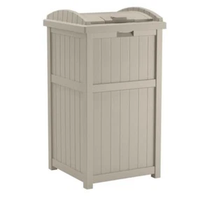 33-Gal Durable Outdoor Hideaway Trash Waste Bin Container for Patio Resin Taupe - Picture 1 of 4