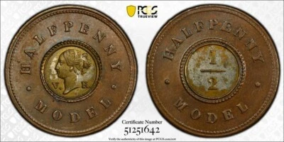 (1844) G.B. Victoria Model 1/2 Penny Token PCGS MS62 Lot#G9386 Nice UNC! X#7 - Image 1 of 4