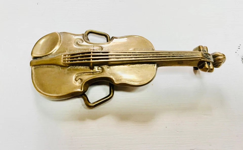 Hebilla de cinturón de violín de latón vintage hebillas de barón 1978 instrumento musical único Foto 1 de 4