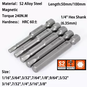 Hex Head Allen Wrench Drill Bit Set Screwdriver SAE S2 Steel 1/4" Hex Shank - Picture 1 of 11