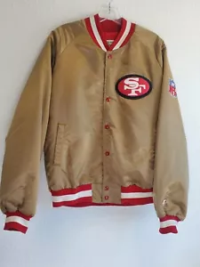 Vintage 90er San Francisco 49ers Kreidelinie Satinjacke Gold Fußball NFL Größe Large - Bild 1 von 24