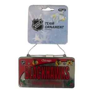 Chicago Blackhawks Christmas Tree Ornament Metal License Plate - Picture 1 of 2
