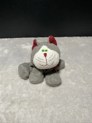 De colección Russ Gris Gato Peluche Crujiente Gatito Borgoña Orejas Puntada Nariz Arco Flojo Foto 1 de 4