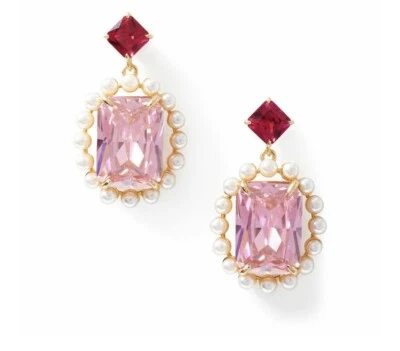 $98 Kate Spade Victoria Fresh Squeeze Bouquet Pavé Gold Earring Pink J7 - Image 1 of 2