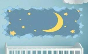 Moon Wall Decal Stars Wall Decal, Crescent Wall Sticker baby decorations - Picture 1 of 5