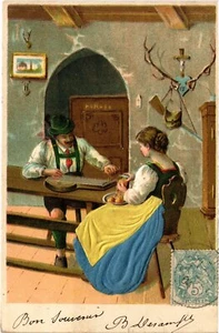 PC FOLKLORE MIT SEIDENSTICKEREI GEPRÄGT (a44861) - Bild 1 von 2