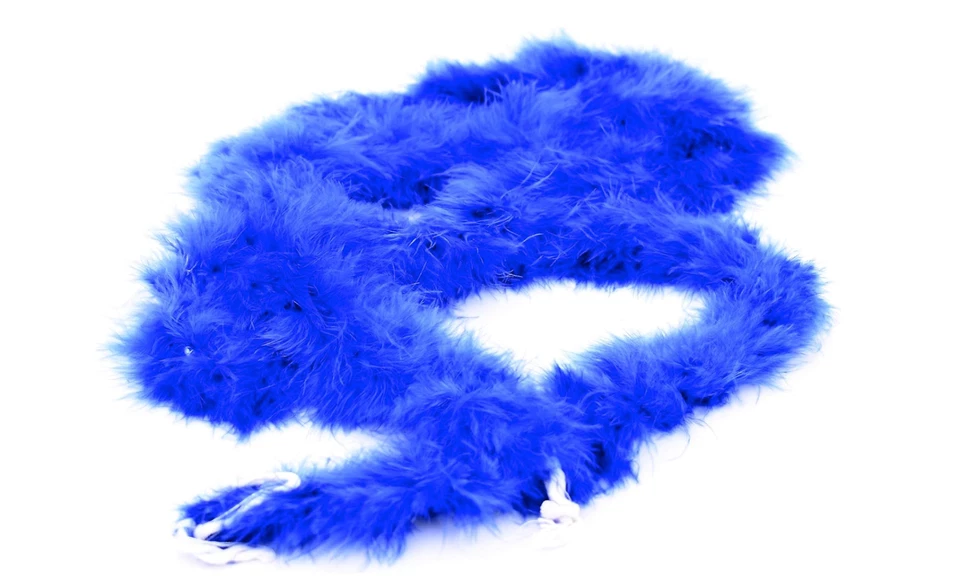 Borde de plumas de marabú, azul real, extremos de cuerda de corbata, 70" l x 1,6" w Foto 1 de 1