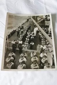 WW2 UK 8x6 B&W photograph British troops on troopship on lifeboat drill - Picture 1 of 6