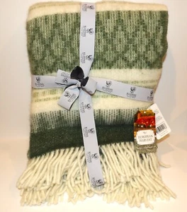 NWT MADE IN LATVIA KLIPPAN FREJA WOOD CREAM GREEN 130 X 200CM THROW BLANKET - Picture 1 of 7
