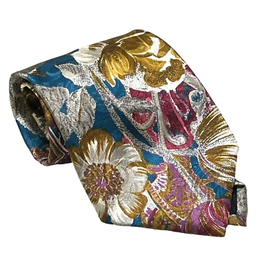 Corbata Oleg Cassini para hombre multicolor floral diseñador artístico boda vintage Foto 1 de 4