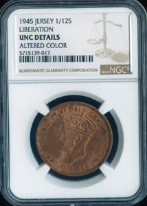 1945 JERSEY 1/12S Liberation NGC UNC Details Quality - Picture 1 of 2