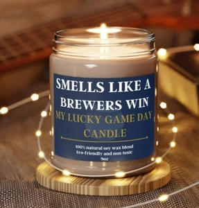 Smells Like a Brewers Win Candle, Home Decor Baseball Fan Gift 9oz. Milwaukee - Picture 1 of 11