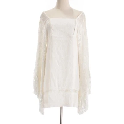Alexis NWT Fringe Long Sleeve Korsa Mini Dress Size Small in Solid White - Image 1 of 4
