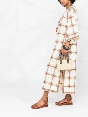 TORY BURCH Embroidered Long Caftan Geo Print Size Small S (New) $798 - Image 1 of 4