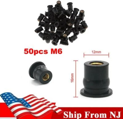 50pcs M6 Motorcycle Rubber Well Nuts Windscreen Windshield Fairing Cowl Fastener - Image 1 of 4