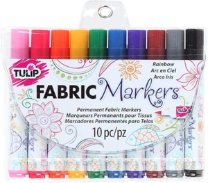 Tulip Permanent Fabric Brush Tip Markers, Rainbow, Set of 10 - Picture 1 of 12
