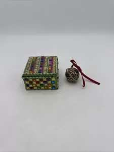 VTG Pier 1 Jewelry box & GOLD TONE LOCKET PENDANT BOX ORNAMENT RED ENAMEL SIGNED - Picture 1 of 14