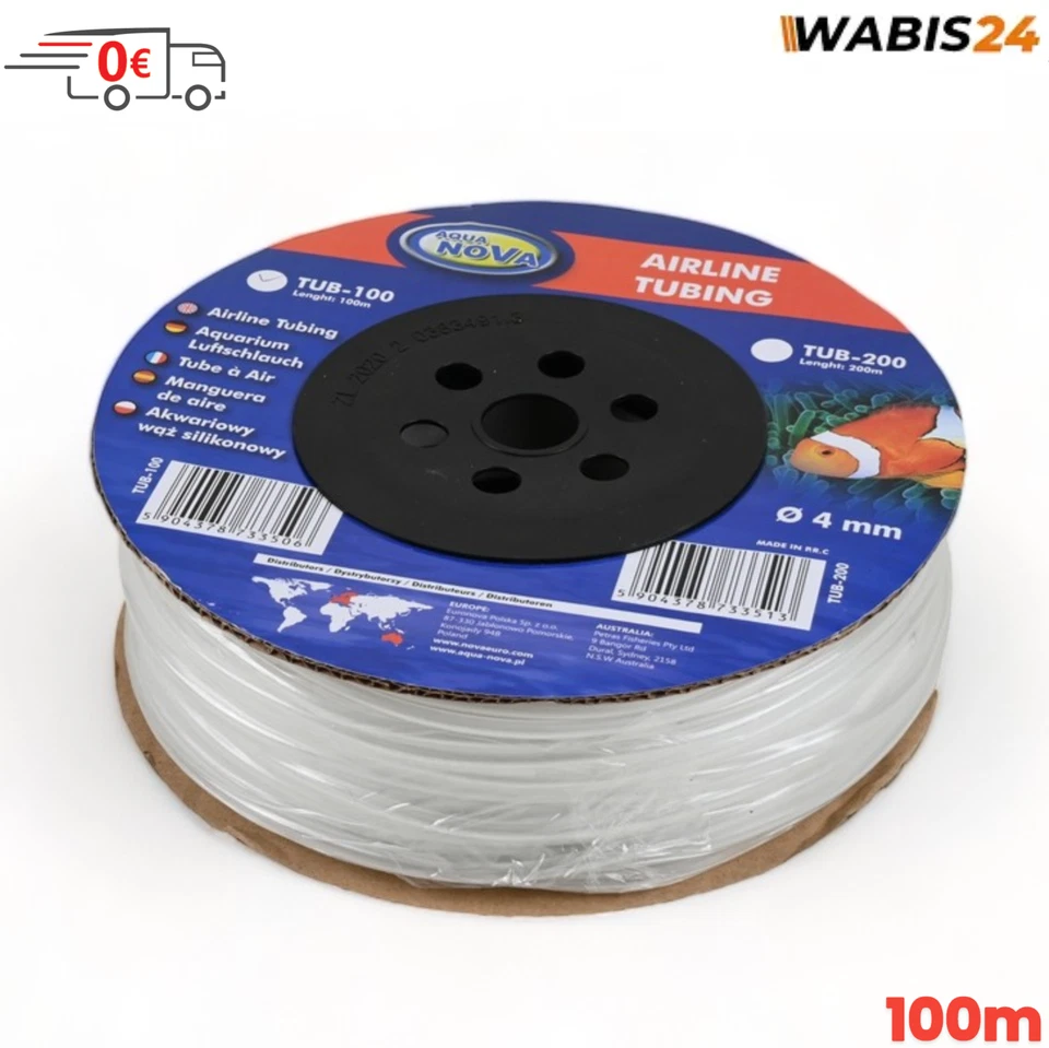 Silikonschlauch Aquarium 4/6 mm – Luftschlauch transparent, 100m Rolle, AquaNova