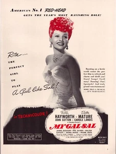 Print Ad My Gal Sal Film 1942 Rita Hayworth Full Page Large Magazine 10.5"x13.5" - Picture 1 of 1