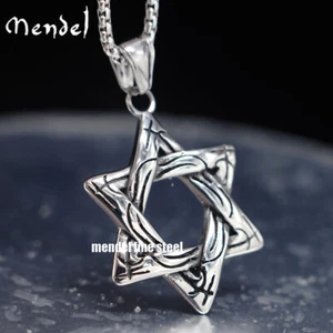 MENDEL Large Mens Stainless Steel Jewish 6 Point Star of David Pendant Necklace - Picture 1 of 5