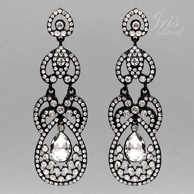 Pendientes colgantes araña estrás cristal blanco y negro 07920 graduación Art Deco Foto 1 de 4