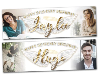 AMAZINGSTICKER 2 Personalised heavenly birthday banner photo funeral memorial ceremony poster