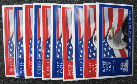 Lot of 5 Government 2003 Uncirculated Mint Sets P&D Cover