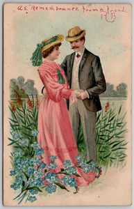 c1907 Postkarte Romantisches edwardianisches Paar, das sich in einem Sumpf umarmt Posted to SC - Bild 1 von 2