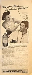 Listerine Antiseptic Quick Infectious Dandruff 1944 WWII Era Vintage Print AD - Bild 1 von 1