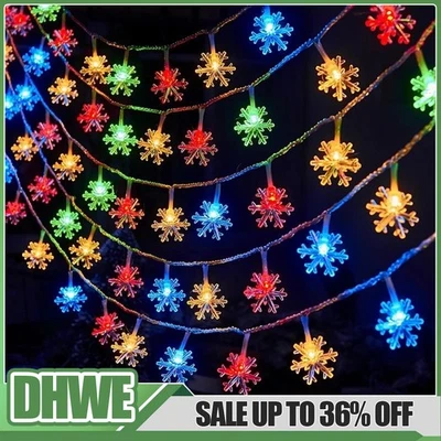 LED Snowflake Fairy Lights Party Wedding Christmas Tree Decor Battery Operated - Image 1 of 4