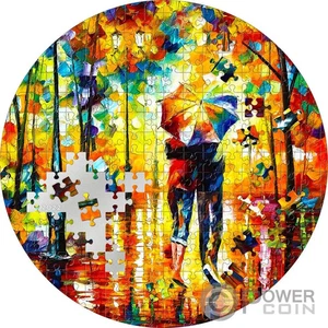 COUPLE UNDER ONE UMBRELLA Afremov Micropuzzle 3 Oz Silber Münze 20$ Palau 2022 - Afbeelding 1 van 2