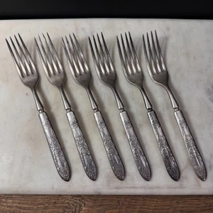 1881 Rogers LA VIGNE Indented Solid Handle Fork (1908) Grapes Oneida Silver 6pc - Picture 1 of 9